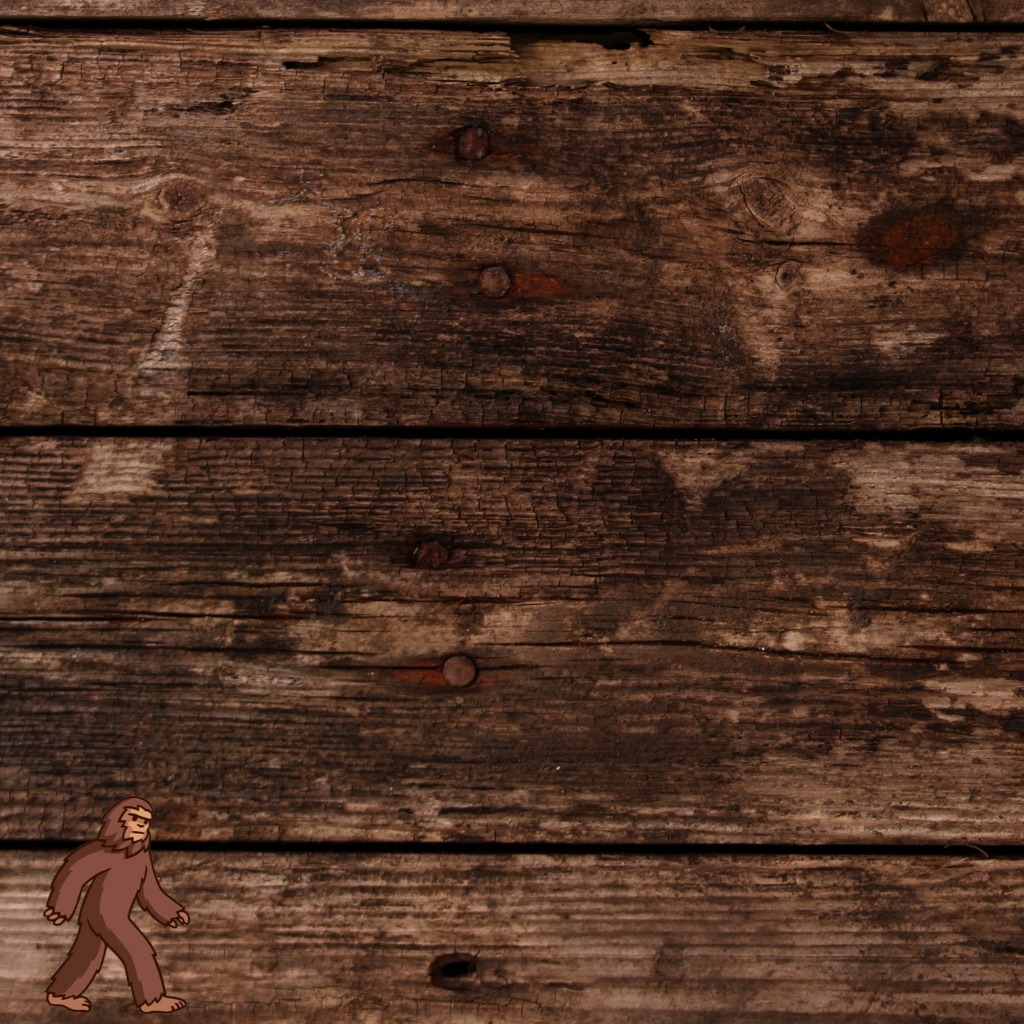 Wood background with sasquatch on left bottom corner