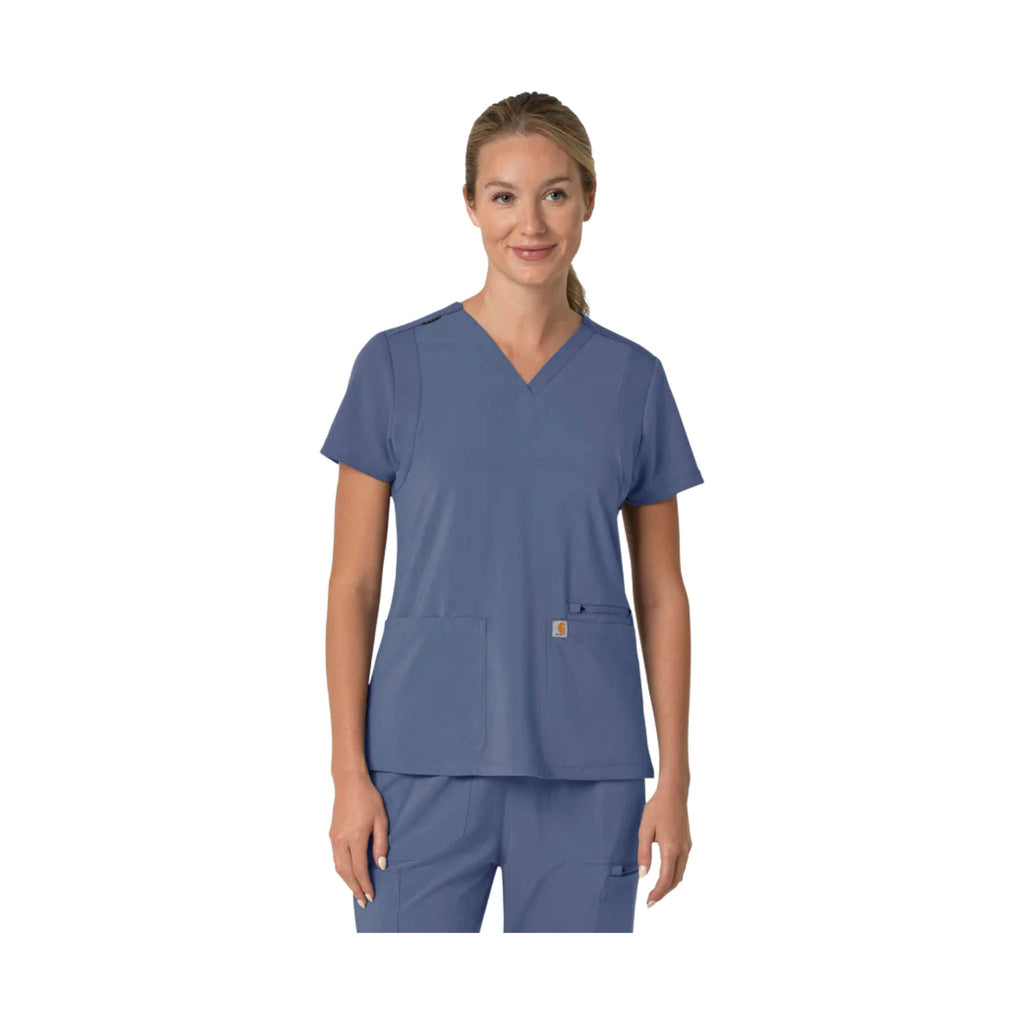 Carhartt Women's Cross Flex Panel V Neck Scrub Top - Riverside - Lenny's Shoe & Apparel