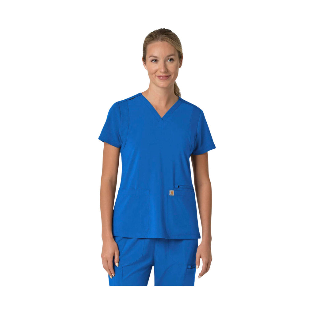 Carhartt Women's Force Cross Flex Panel V Neck Scrub Top - Royal Blue - Lenny's Shoe & Apparel