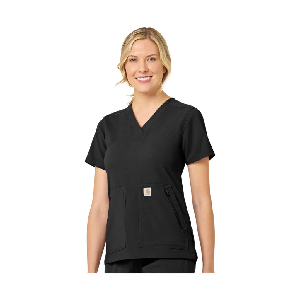 Carhartt Women's Rugged Flex Peak 4 Pocket V Neck Scrub Top - Black - Lenny's Shoe & Apparel