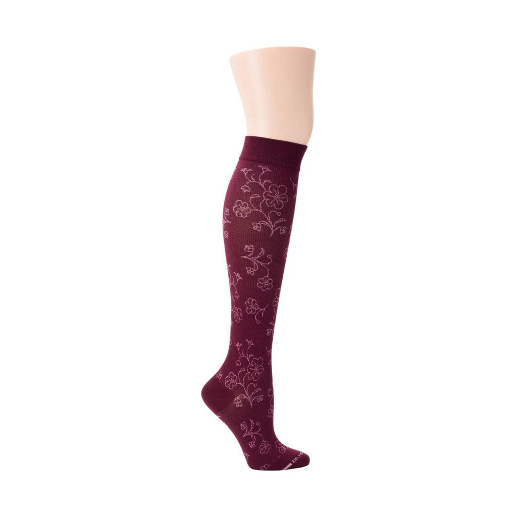 Dr. Motion Women's Floral Pattern Knee High Compression Socks - Merlot - Lenny's Shoe & Apparel