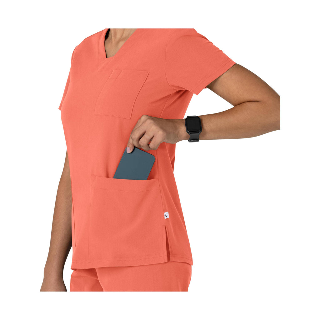 Wonder Wink Women's V Neck Flex Panel Scrub Top - Sugar Coral - Lenny's Shoe & Apparel