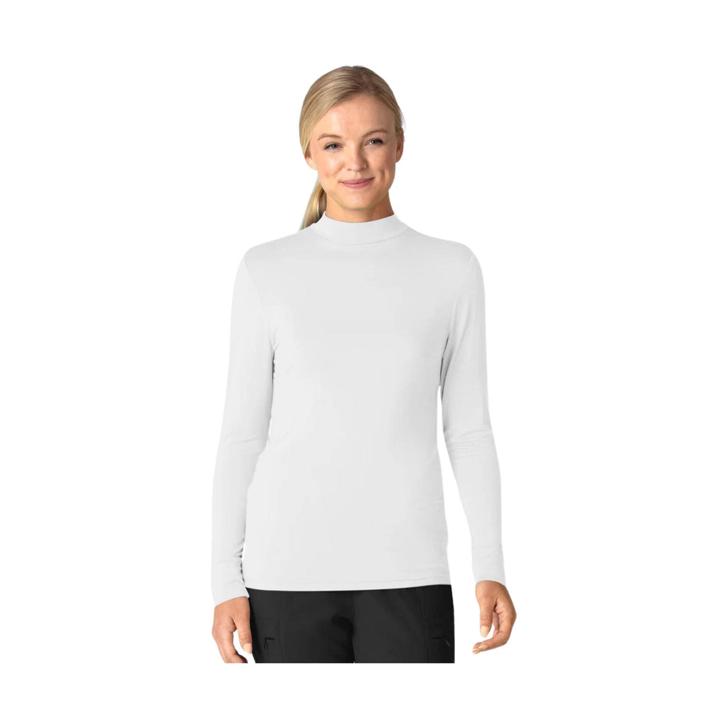 WonderWink Women's Long Sleeve Mock Neck Silky Tee - White - ONLINE STORE CREDIT/EXCHANGE ONLY - Lenny's Shoe & Apparel