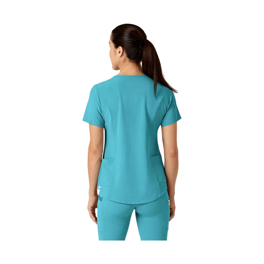 WonderWink Women's Renew Zip Accent Scrub Top - Teal Blue - Lenny's Shoe & Apparel