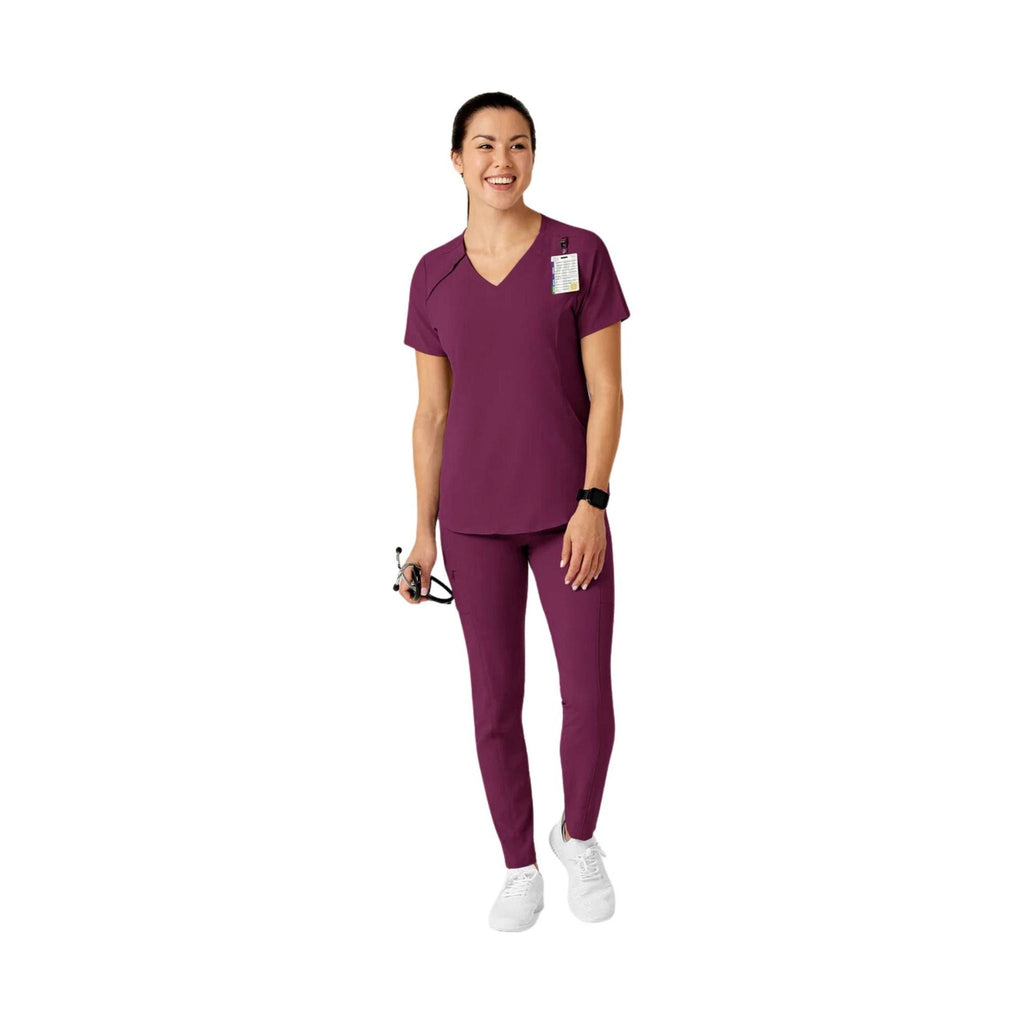 WonderWink Women's Renew Zip Accent Scrub Top - Wine - Lenny's Shoe & Apparel