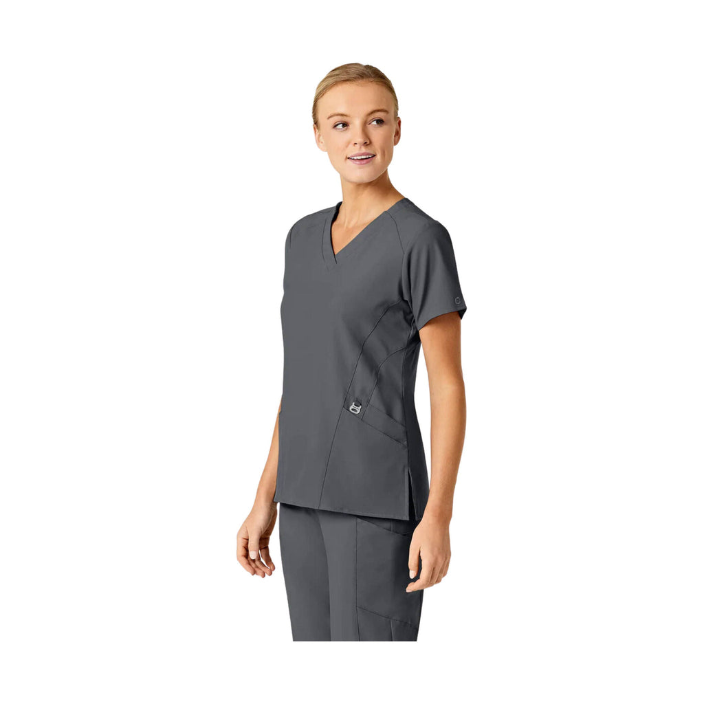 WonderWink Women's Stylized V-Neck Scrub Top - Pewter - Lenny's Shoe & Apparel