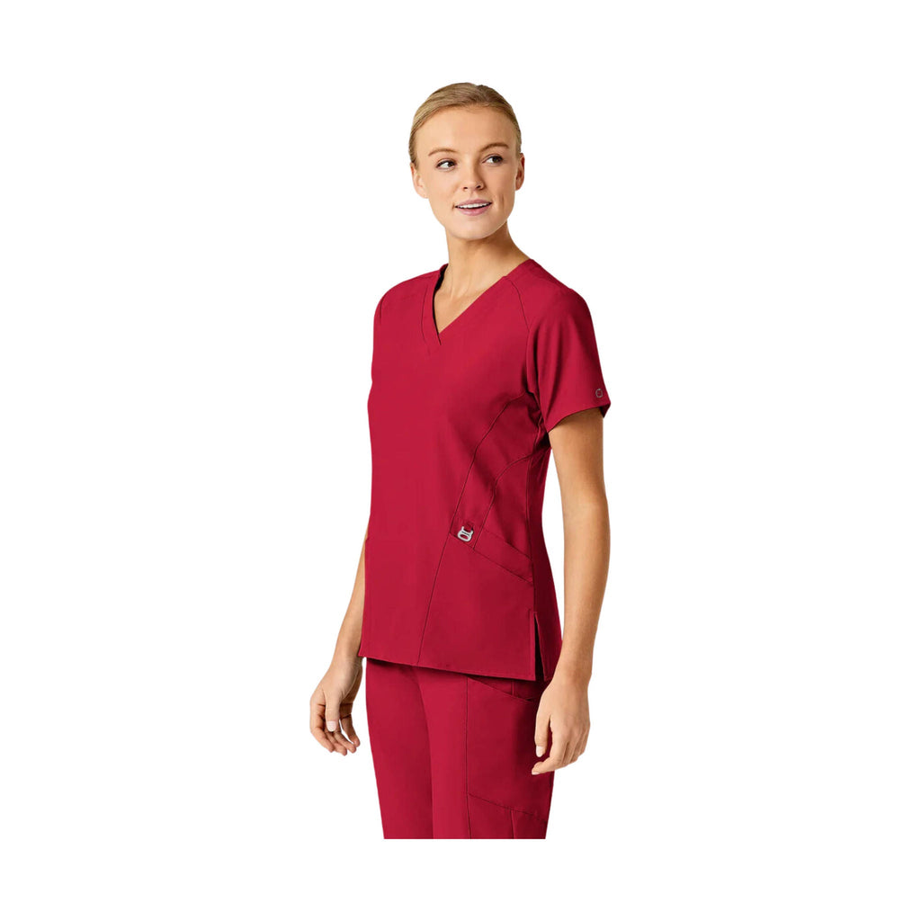 WonderWink Women's Stylized V-Neck Scrub Top - Red - Lenny's Shoe & Apparel