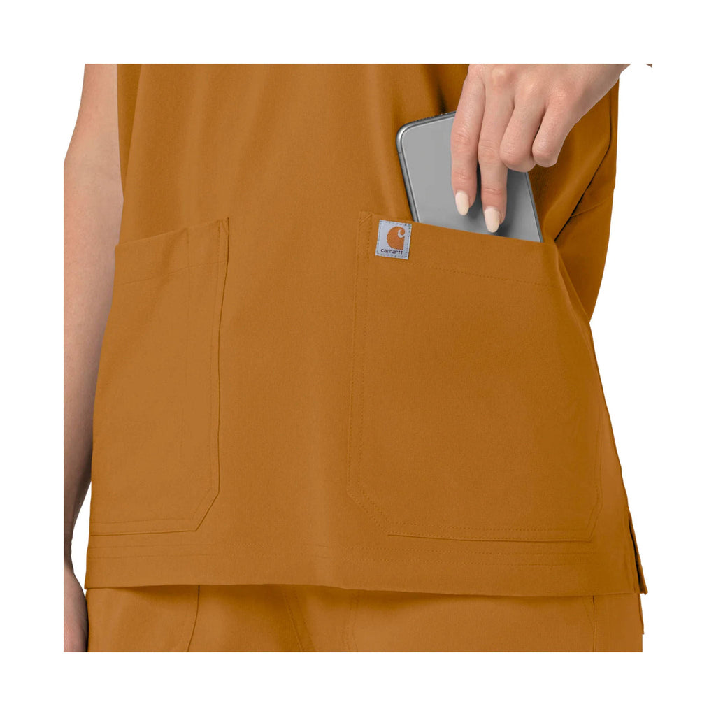 Carhartt Women's Force Cross Flex Oversized V Neck Scrub Top - Fox Brown - Lenny's Shoe & Apparel