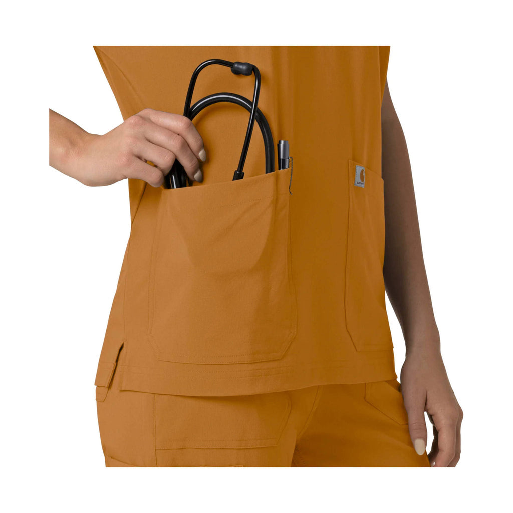 Carhartt Women's Force Cross Flex Oversized V Neck Scrub Top - Fox Brown - Lenny's Shoe & Apparel