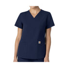 Carhartt Women's Force V Neck 5 Pocket Scrub Top - Navy - Lenny's Shoe & Apparel