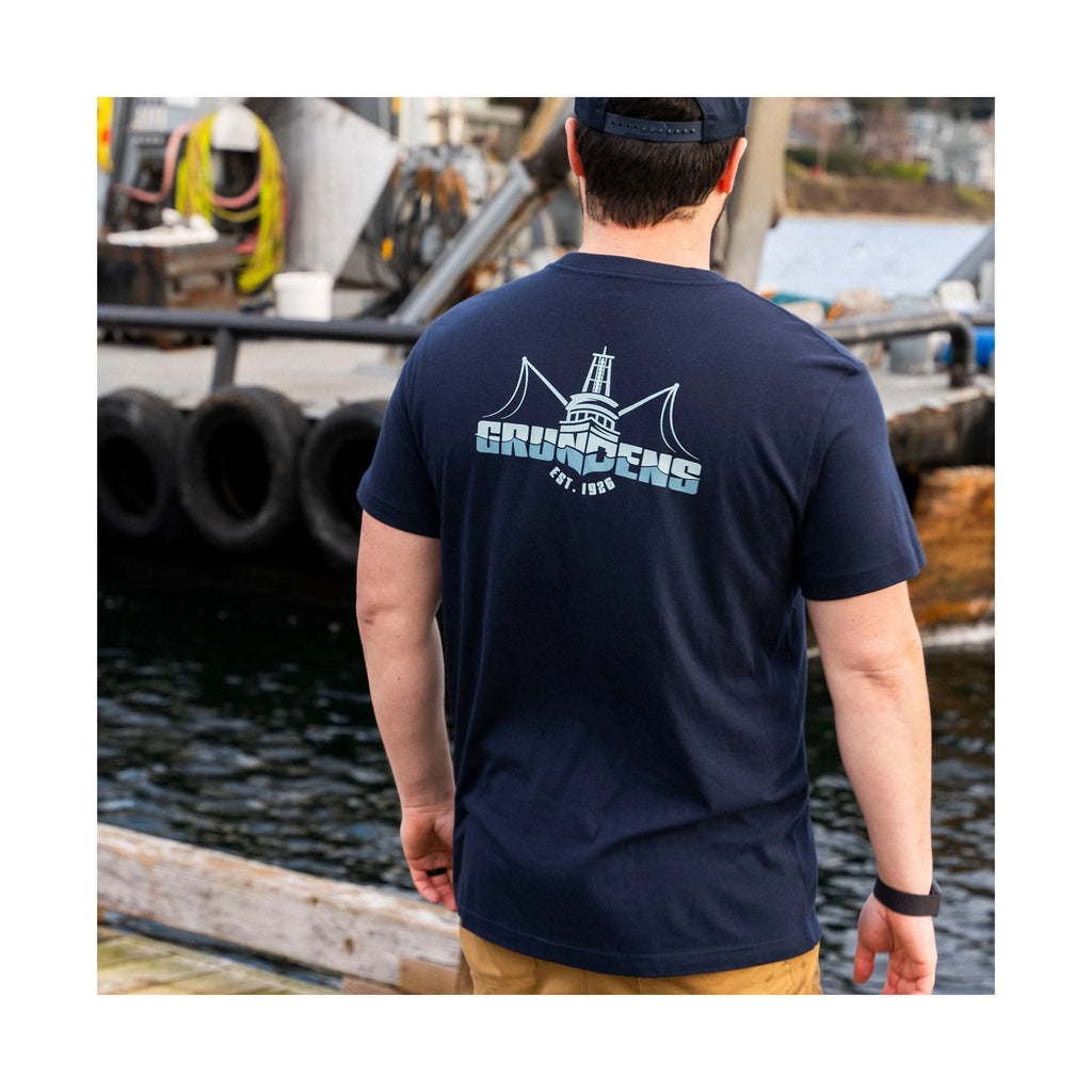 Grundens Men's Logo Boat SS T Shirt - Dark Navy - Lenny's Shoe & Apparel