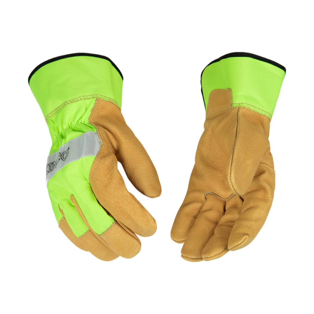 Kinco Men's Hi-Vis Green and Grain Pigskin Palm Work Gloves - Beige/Green - Lenny's Shoe & Apparel