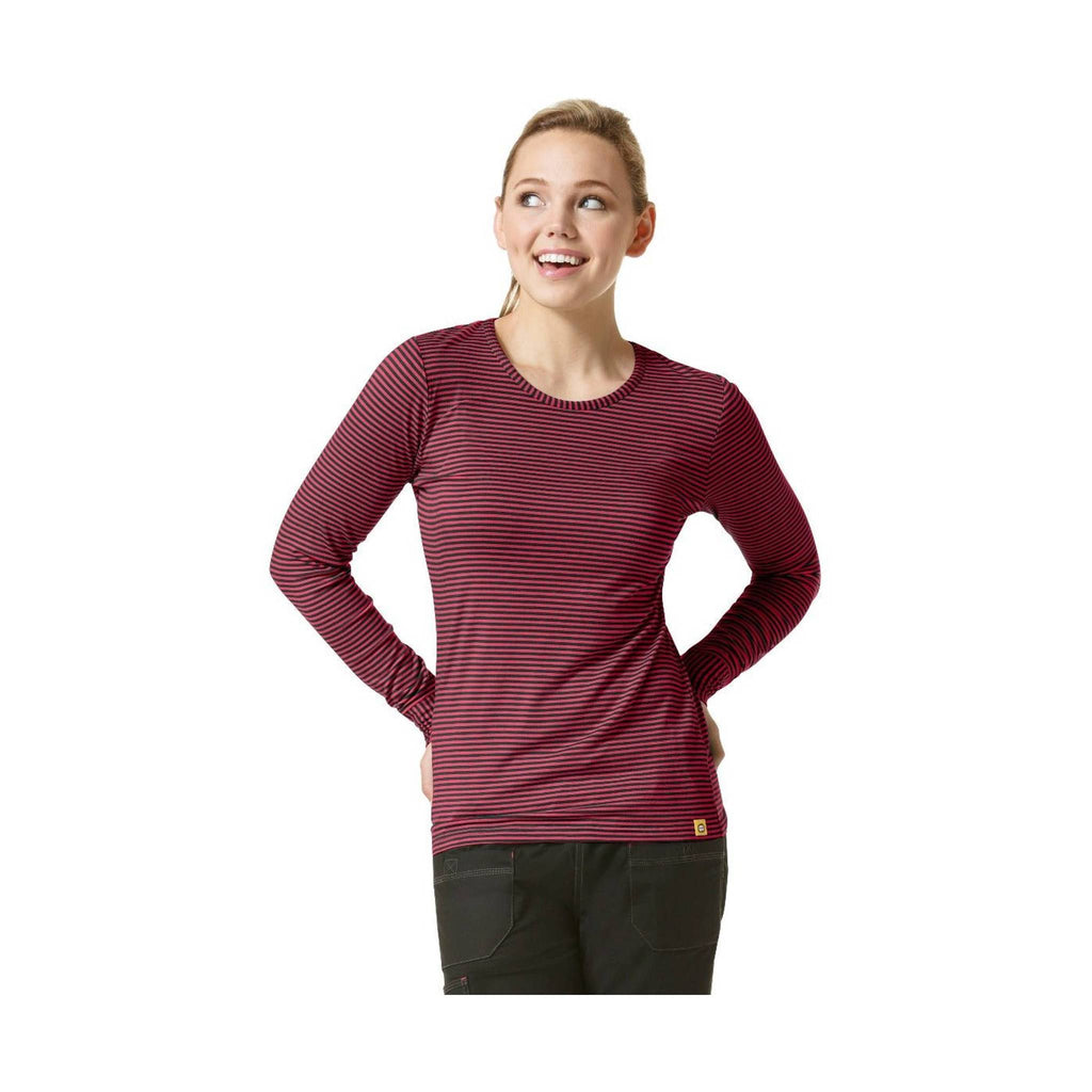 WonderWink Women's Scrubs Long Sleeve Striped Tee - Black Red Combo - Lenny's Shoe & Apparel